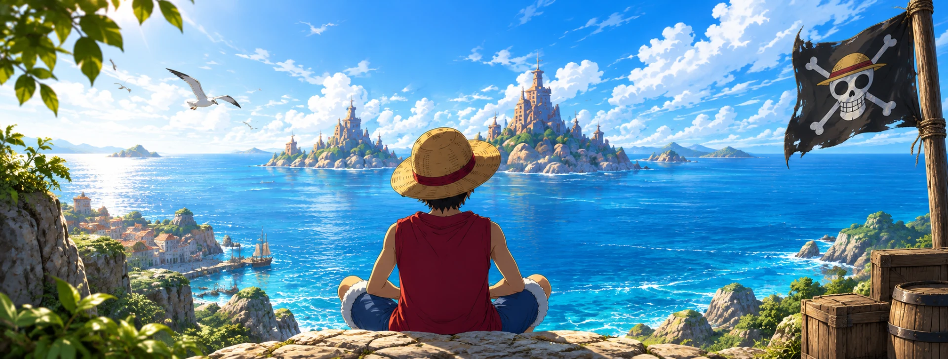 One Piece Landschaft mit Luffy am Meer